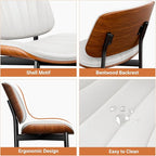 Dining Chairs Set of 6, Dining Room and Kitchen Chairs, FSC Certified Mid Century Modern Accent Chair, Upholstered PU Leather Chairs for Vanity with Walnut Bentwood and Metal Legs, White