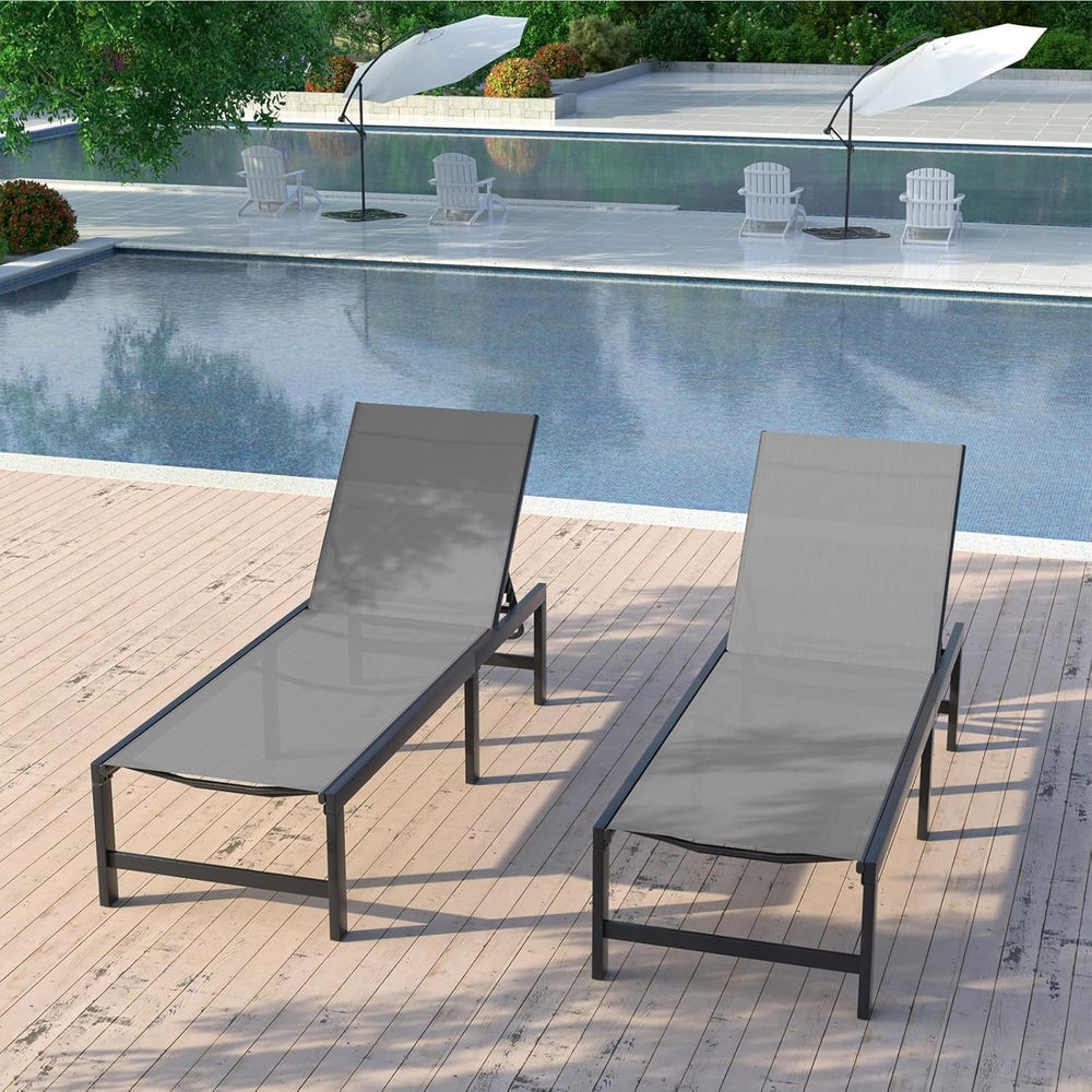 UDPATIO 3 Pieces Pool Lounge Chair Outdoor Chaise Chairs w/Table Adjustable 5...