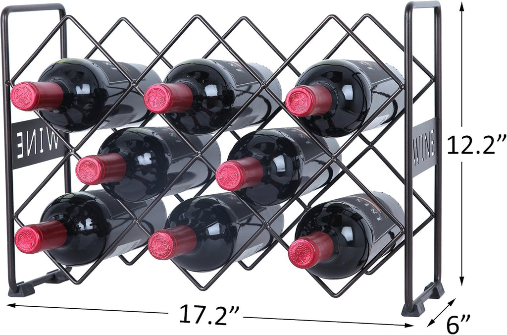 Finnhomy 10 Bottle Wine Rack with Wine Pattern, Wine Bottle Holder Free Standing Wine Storage Rack, 2-Way Storage Original Design, Iron, Brozen
