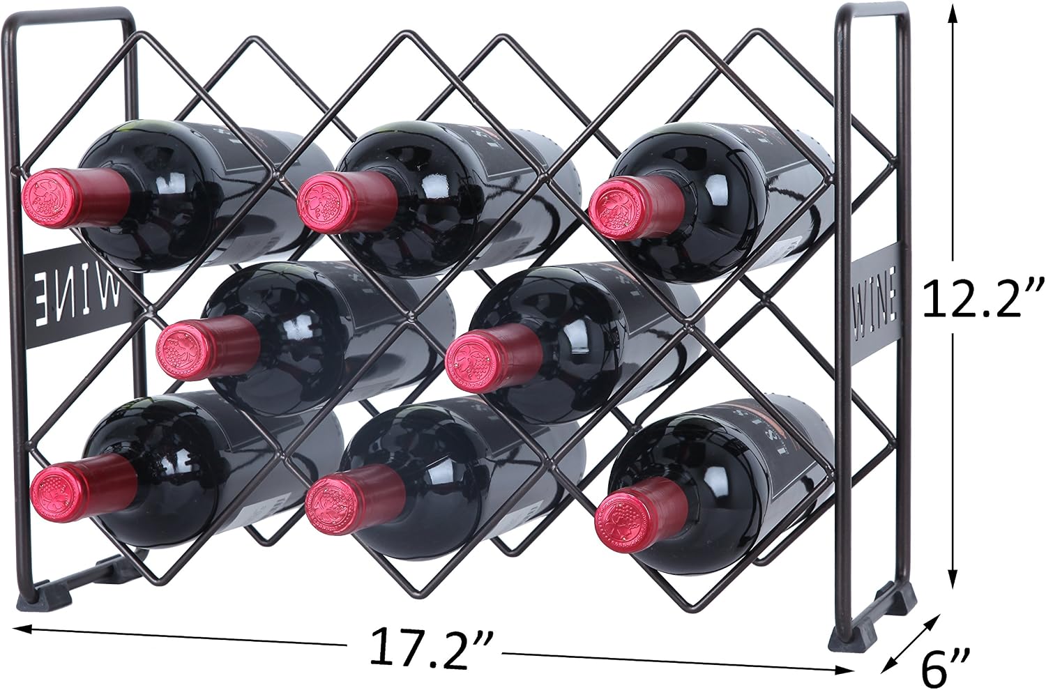 Finnhomy 10 Bottle Wine Rack with Wine Pattern, Wine Bottle Holder Free Standing Wine Storage Rack, 2-Way Storage Original Design, Iron, Brozen