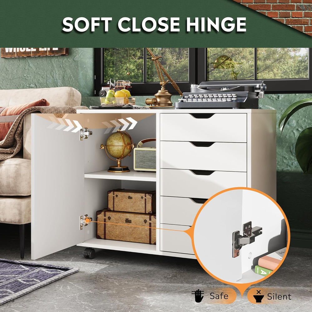 DEVAISE 5-Drawer Wood Drawer Cabinet, Office Storage Cabinet, White | Craft S...