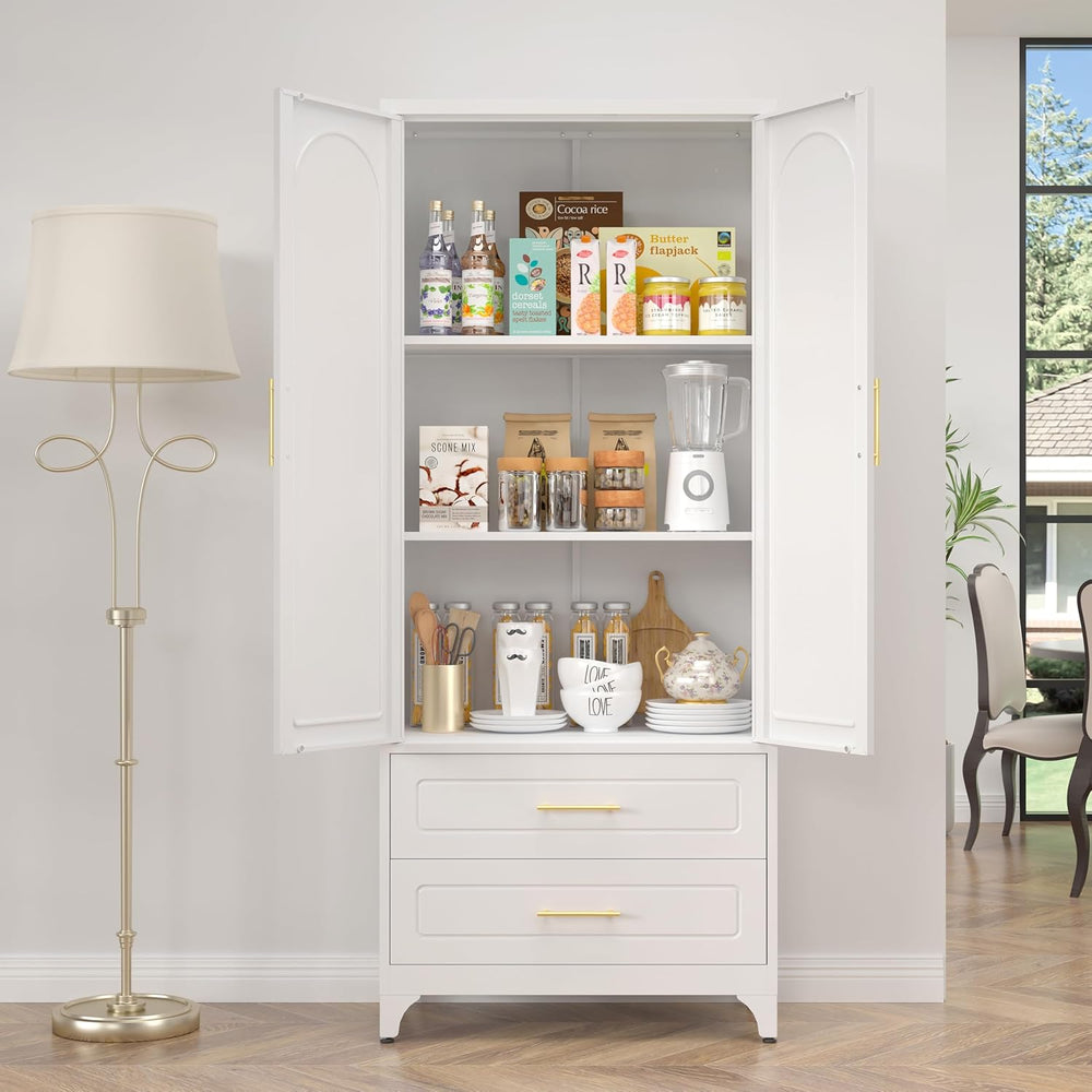 SteeLoong 75" Kitchen Pantry Cabinet,Metal Storage Cabinets with 2 Drawe...