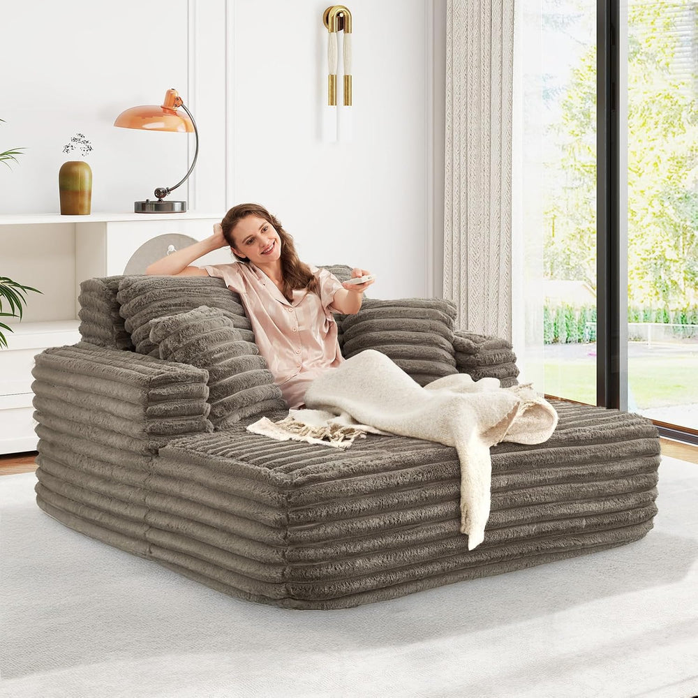 JEEOHEY 56" Oversized Chaise Lounge Chair Indoor,Plush Faux Fur Sleeper ...