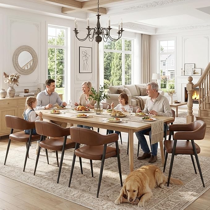 HNY Modern Dining Room Arm Chairs Set of 4, Retro Faux Leather Upholstered Ba...