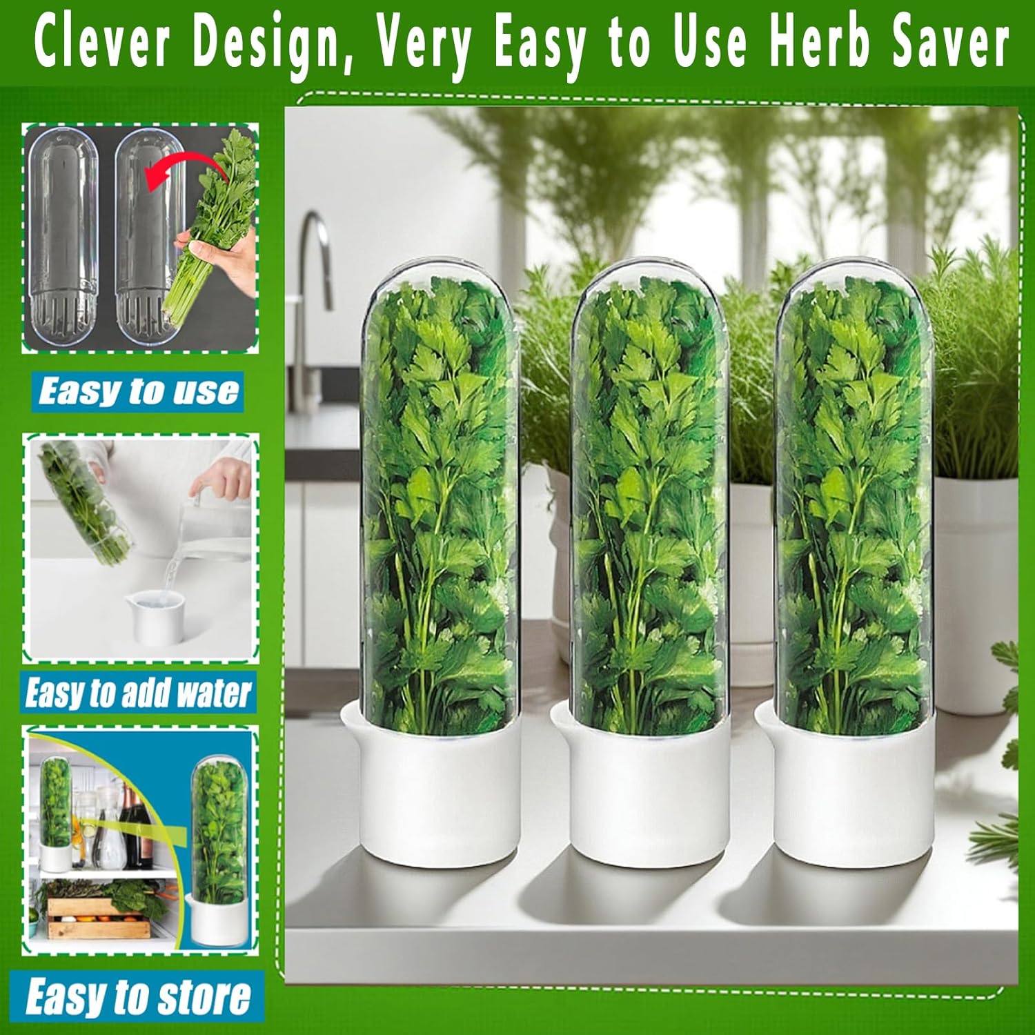 Herb Saver for Refrigerator - Herb Keeper & Cilantro Container for Fridge | Vegetable Preservation Storage Container for Cilantro, Basil, Asparagus | Extends Freshness Up to 2-3 Weeks