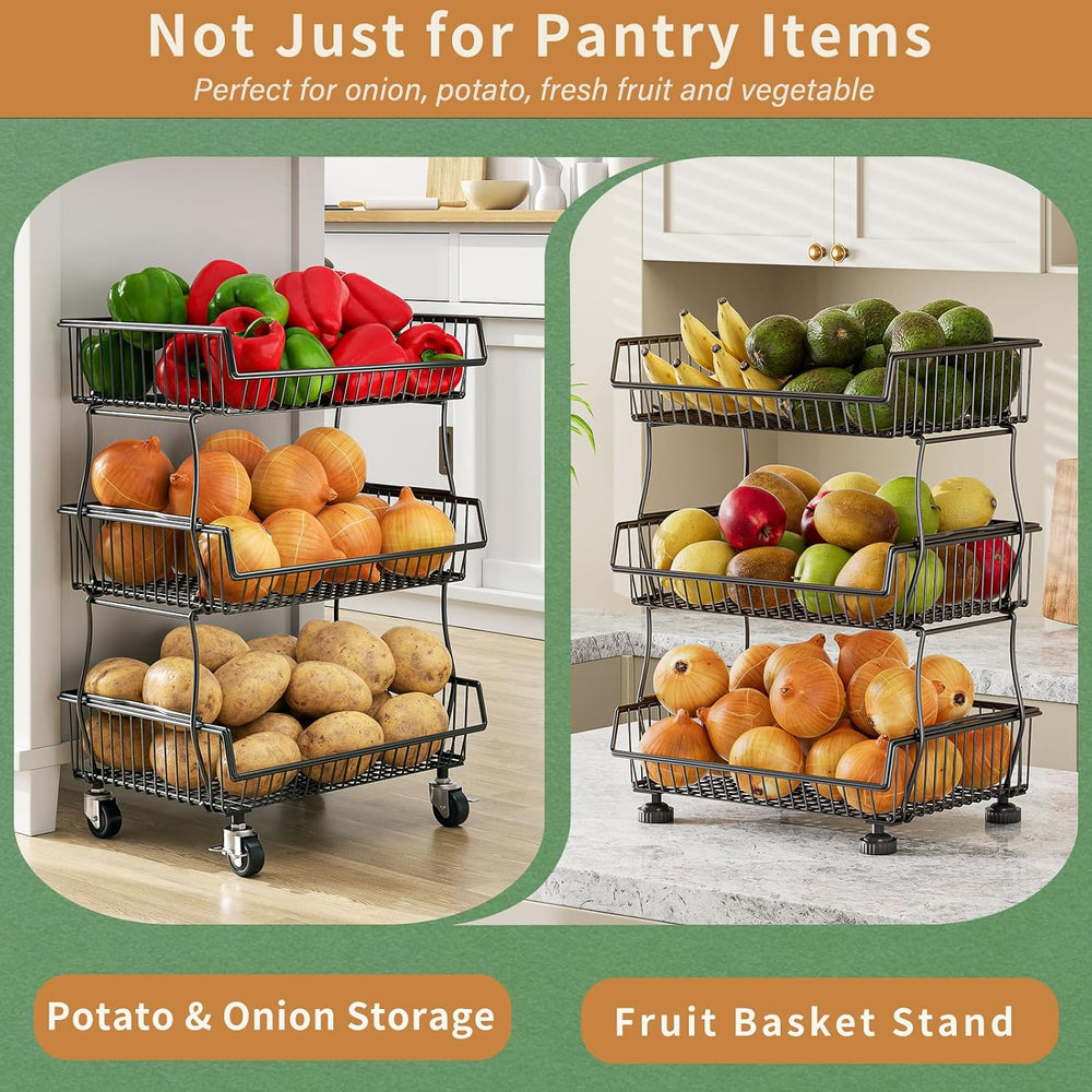 OKZEST Pantry Organizers and Storage Cart with Upgraded Metal Hub Casters | F...