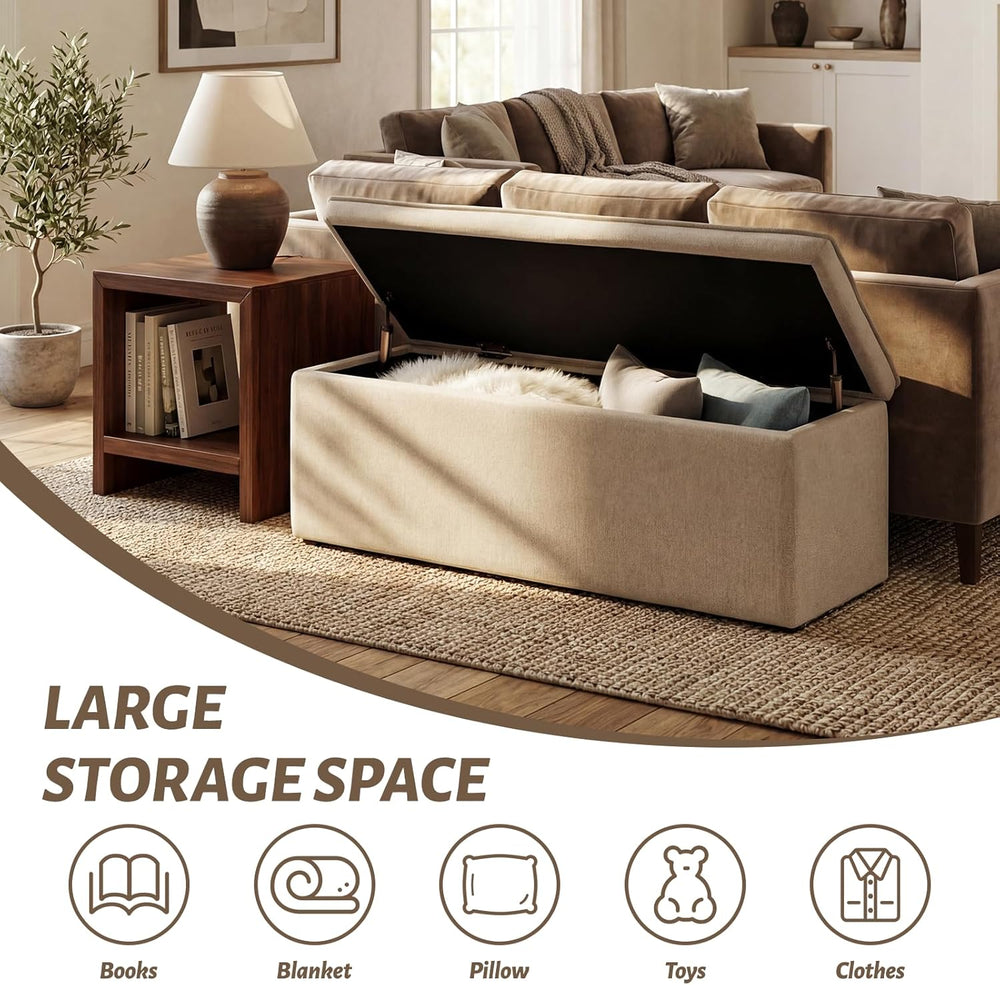 Ya-Home Modern Storage Bench, Upholstered Storage Ottoman Chenille Fabric wit...