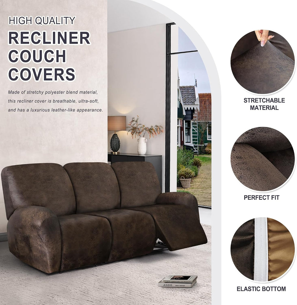 ANARACHON Leather Look Recliner Couch Cover, 8-Pieces Stretch Recliner Sofa C...