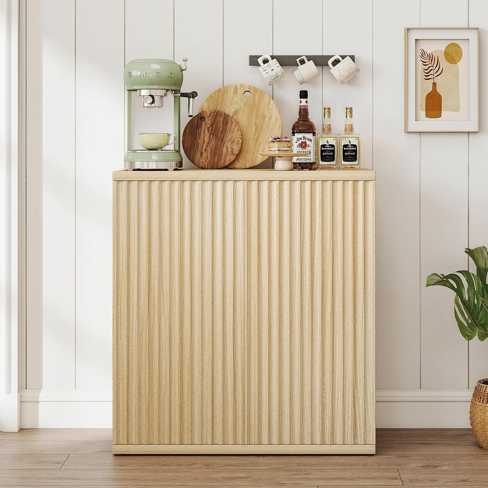 Fluted Sideboard Buffet Cabinet with Storage, Wood Sideboard Cabinet with Doo...