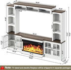 98" Farmhouse TV Stand with 36" Electric Fireplace, Bookshelves, Fits 75" TVs, Entertainment Center with Storage Cabinet, Large Wall Unit Media Console for Living Room, White
