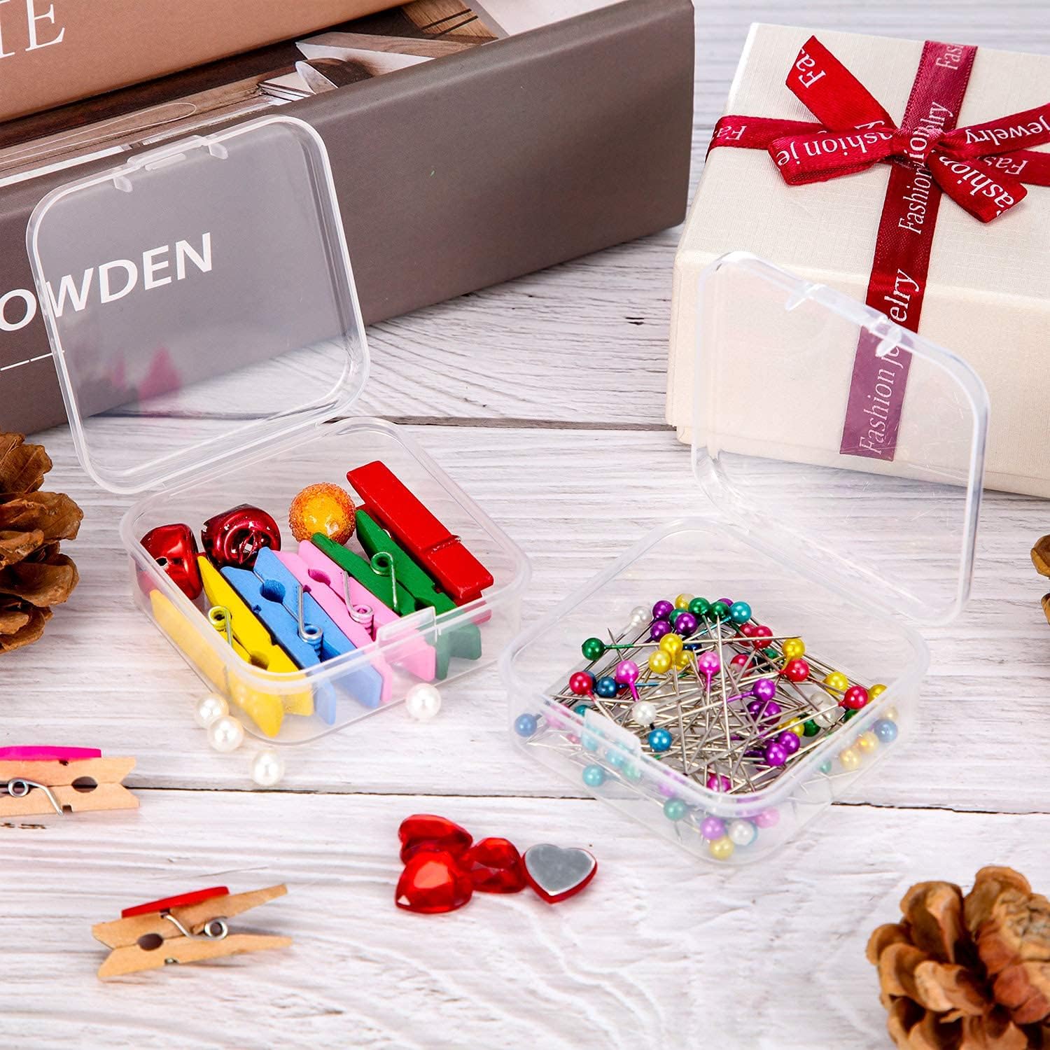 24 Packs Small Clear Plastic Beads Storage Containers Box with Hinged Lid for Storage of Small Items, Crafts, Jewelry, Hardware(2.12 x 2.12 x 0.79 Inches)