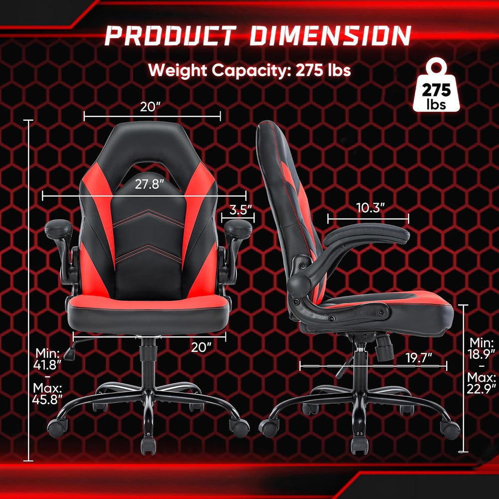 OLIXIS Computer Gaming Chair, Lumbar Support, Video Game | PU Leather, Flip-u...