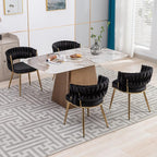 KCC Velvet Dining Chairs Set of 2, Gold Modern Dining Chair with Metal Legs, Woven Upholstered Dining Chairs for Dining Room, Kitchen, Vanity, Living Room (Black)