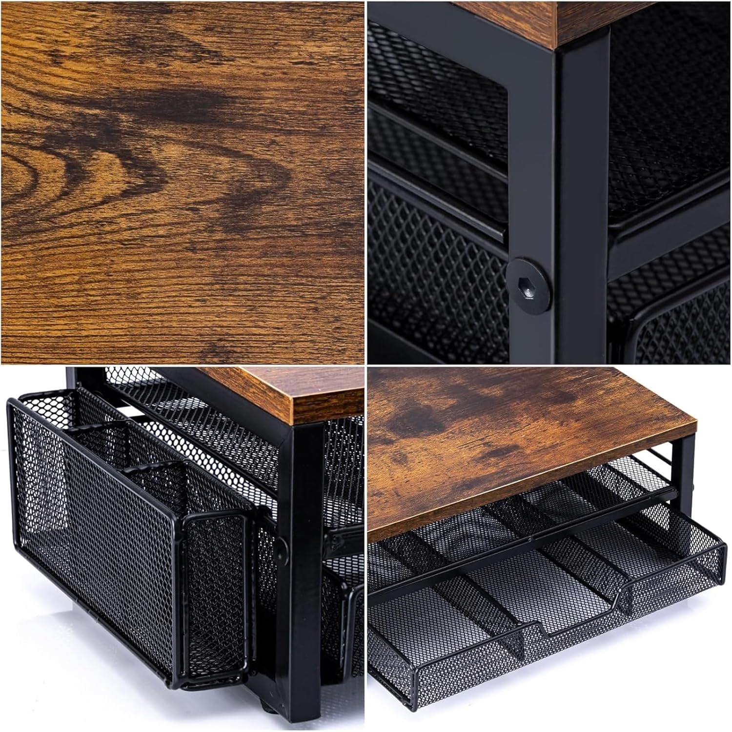 ARCOBIS Monitor Riser with Drawers and Pen Holders, Wood & Mesh Metal Computer Monitor Stand with Storage for Desk, Rustic Brown