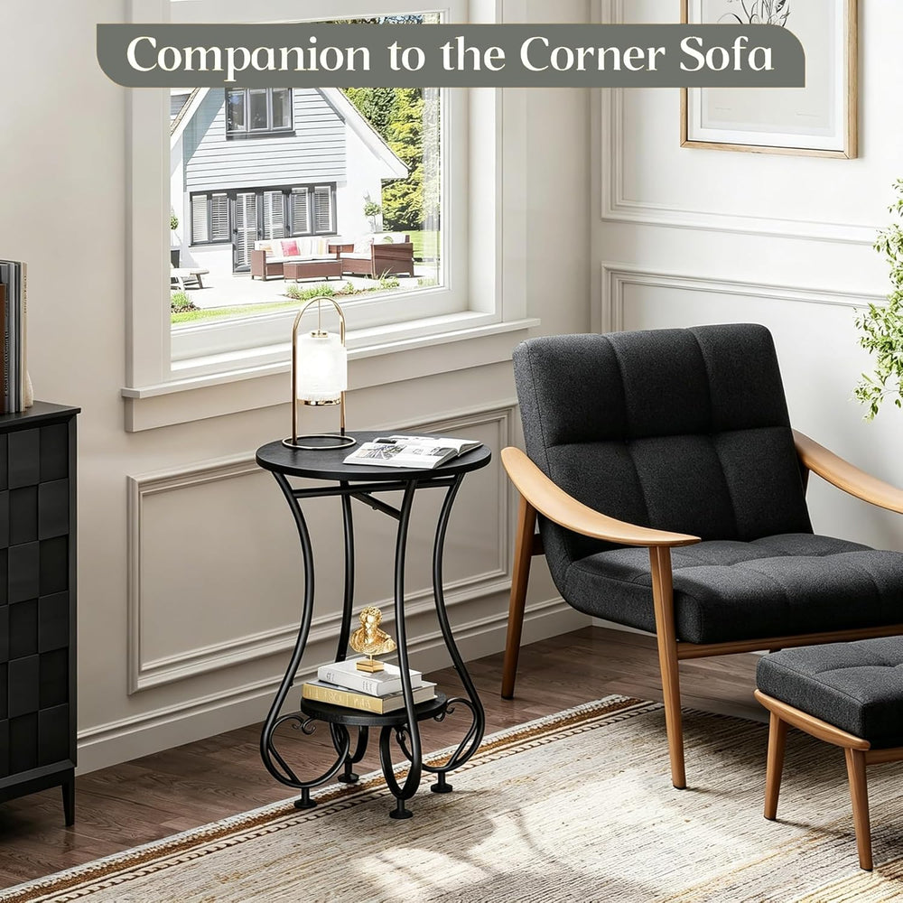X-cosrack Small Round Side Table,Round End Table for Small Spaces - Black Met...