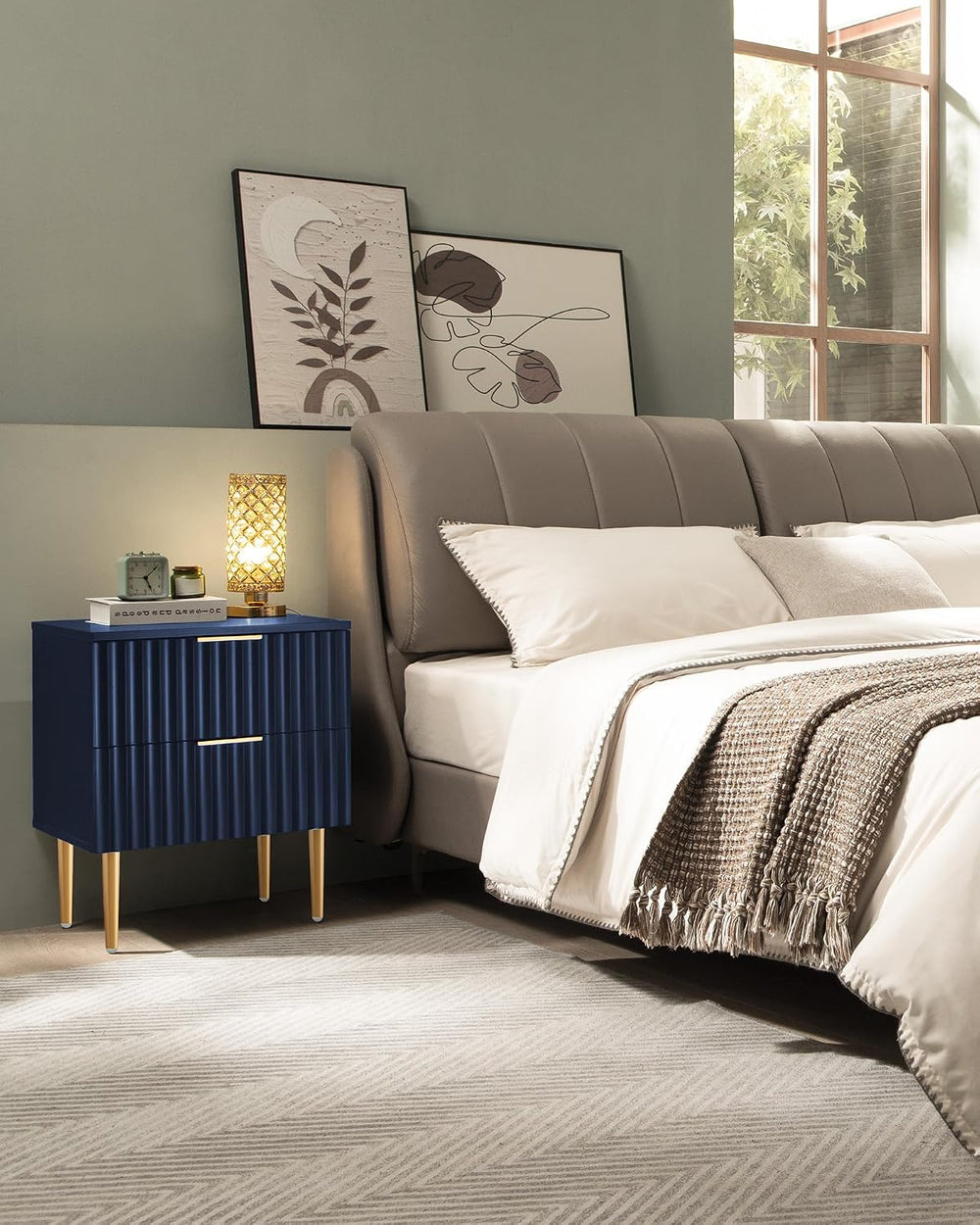 SICOTAS Night Stand Set 2, Fluted Glossy Nightstands Set of 2 with Drawers | ...