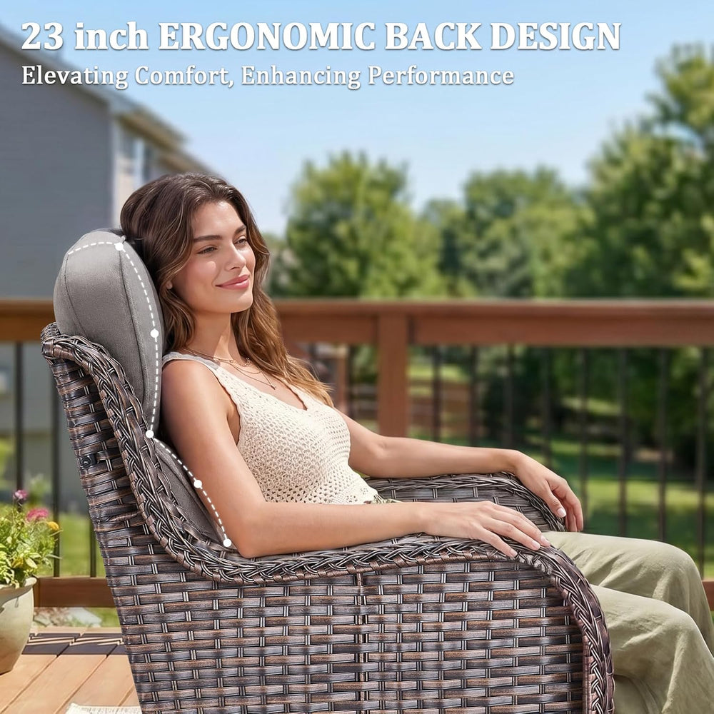 Luxury Swivel Rocker Chairs Fire Pit Table Set with 6" Thick Cushion 4 p...