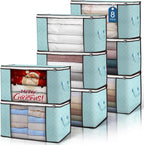 Budding Joy 90L Large Storage Bags, 8 Pack Clothes Storage Bins Foldable Closet Organizer Storage Containers with Durable Handles Storage and Organization, Blanket, Pillows and Toys (Blue)