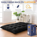 MAXYOYO Japanese Floor Mattress Full Size, 6" Foldable Futon Mattress Tufted Roll Up Floor Bed, Thick Chenille Tatami Mat Sleeping Pad for Camping Guest Room Dormitory Bedroom RV, Black