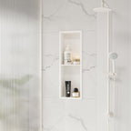 Stainless Steel Shower Niche 24" X 8", No Tile Needed Wall Niche Double Shelves, Recessed Shower Shelf for Bathroom Storage, Matte White