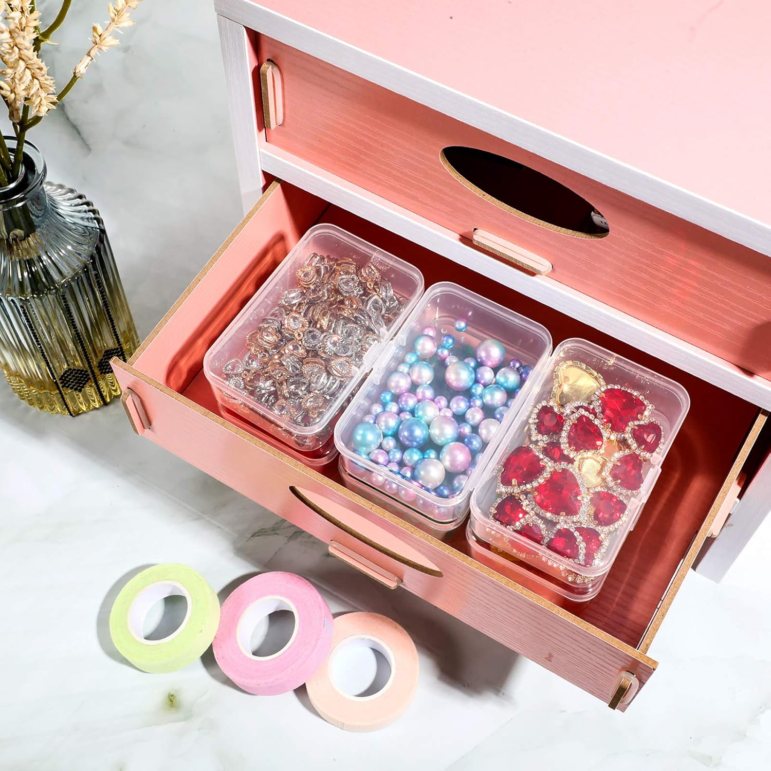 SATINIOR 48 Packs Clear Small Plastic Containers Transparent Storage Box with Hinged Lid for Small Items Crafts Jewelry (3.27x2.13x1.02 Inches)