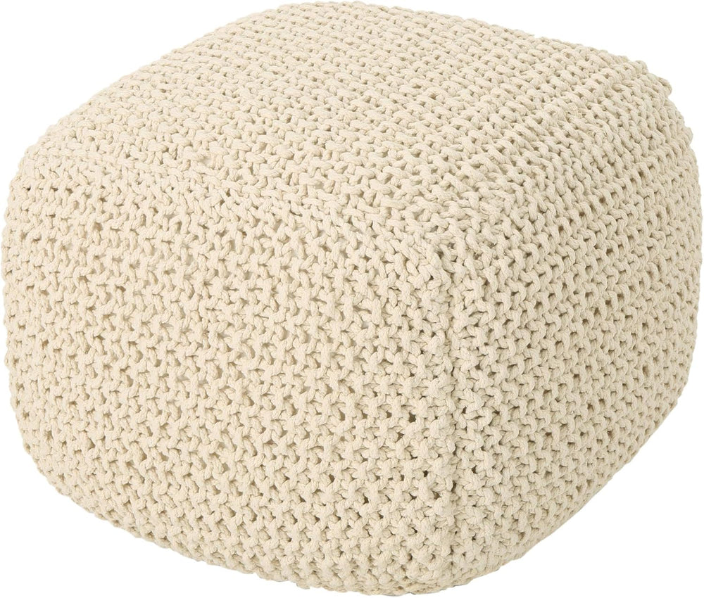 Christopher Knight Home Knox Knitted Cotton Pouf, Beige