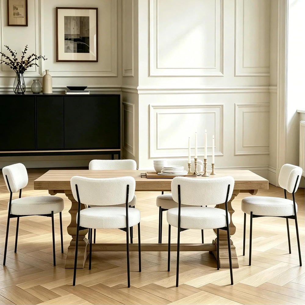 Boucle Dining Chair Set of 4, Mid Century Modern Upholstered Kitchen Chairs w...