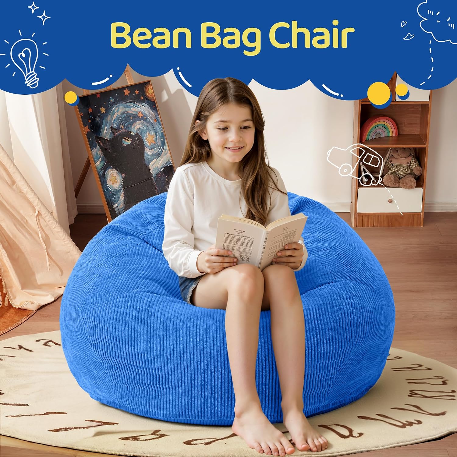 2FT Bean Bag Chair: 2' Bean Bags with Memory Foam Filled,Comfy Beanbag Chairs Teardrop Bean Bag Sofa with Corduroy Cover