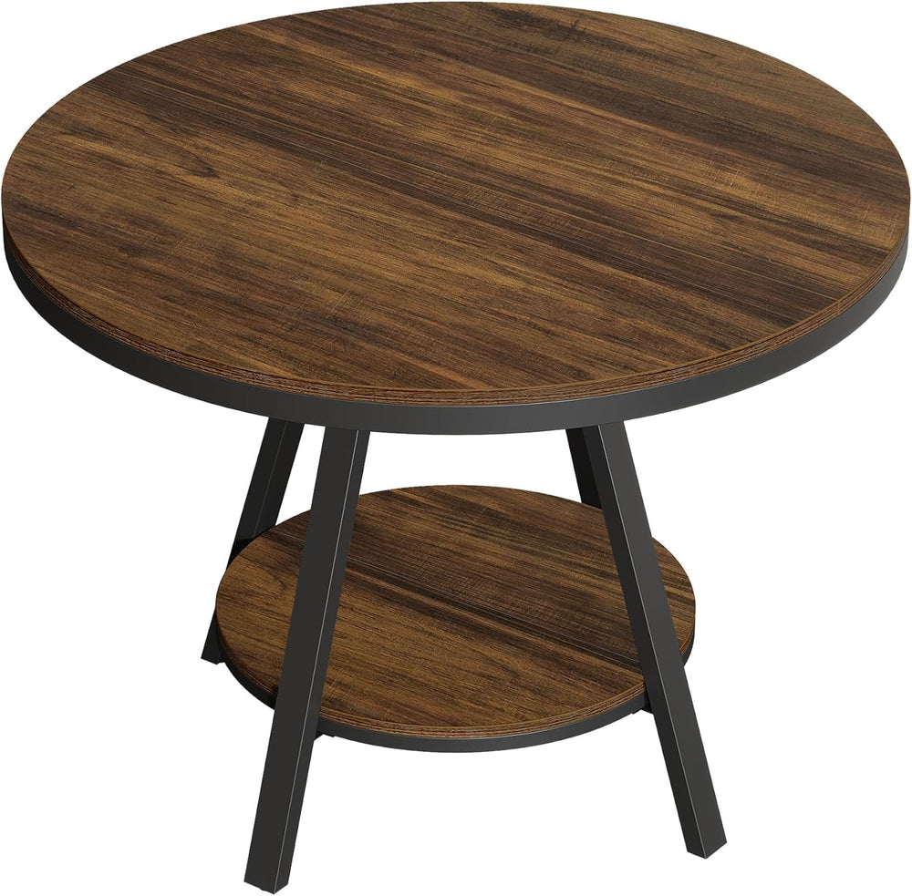 Tribesigns 2-Tier Industrial Round Dining Table, Small Kitchen Dinner Table f...