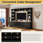 Merax 102.3 Inch Wide Farmhouse Entertainment Center, Rustic TV Stand with 6 Drawers & Adjustable Shelves, Large Media Console for TVs up to 75", Modern Bookshelves Wall Unit, Black
