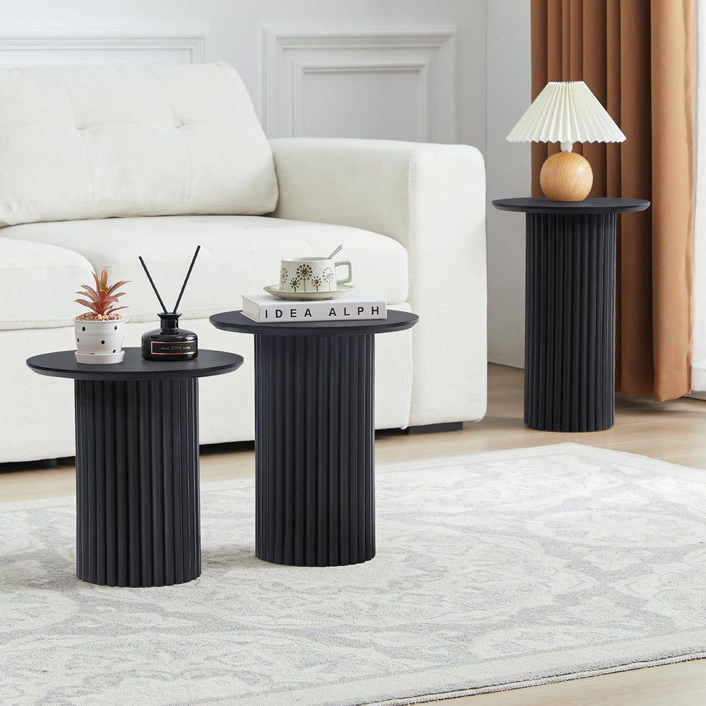 Bifins Black Round Nesting Coffee Table Set of 3