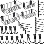 Heavy-Duty Slatwall Baskets and Hooks - Slatwall Accessories for Standard Slatwall Panels | Ideal for Organizing Garages and Workshops