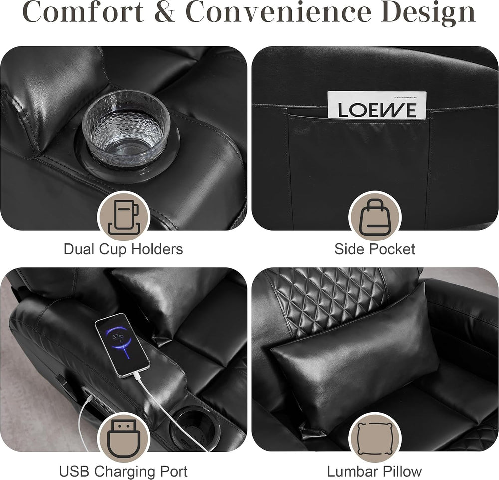 AHMED Dual Motor Power Swivel Rocker Recliner Chair, Faux Leather, Black | El...