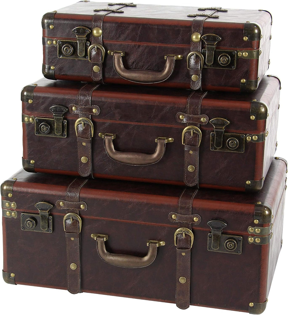 Deco 79 Faux Leather Decorative Trunk Nesting Upholstered Decorative Large Bo...