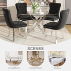 51 Inch Glass Dining Table Set for 4, 5 Piece Modern Dining Room Set, Rectangular Glass Kitchen Table with 4 Upholstered Velvet Accent Chairs, for Home, Apartment, Small Spaces - Black Silver