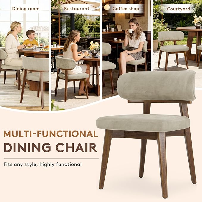 Dining Chairs Set of 2, Modern Upholstered Dining Chairs, Wooden Kitchen Chairs for Dining Room with Ergonomic Curved Backrest