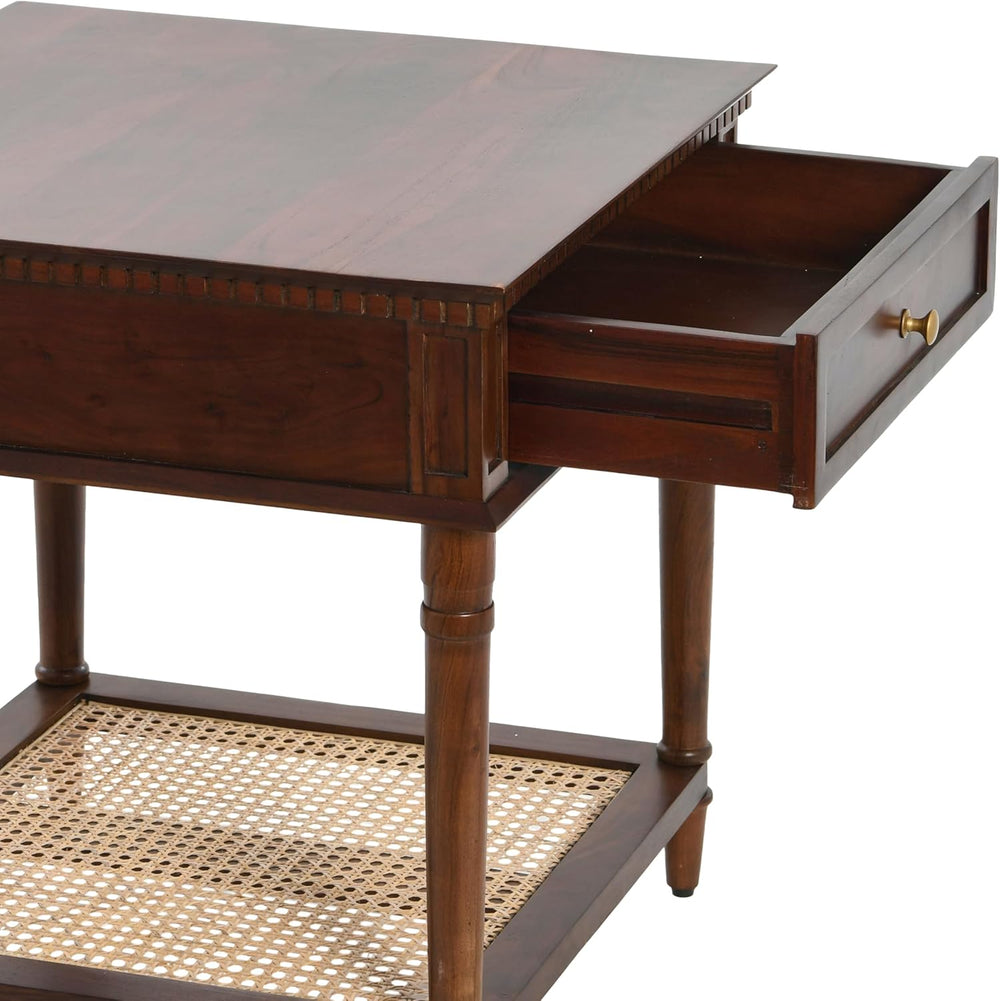 Creative Co-Op Maxwelton Solid Wood End Table with Drawer and Woven Cane Stor...