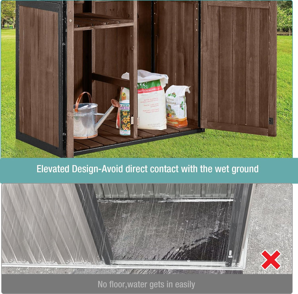 Sheds Outdoor Storage,Garden Shed with Metal Frame Structure and Adjustable Shelves,Large Capacity Storage Tool Cabinet Box for Backyard Garden Patio Lawn (Dark Brown)