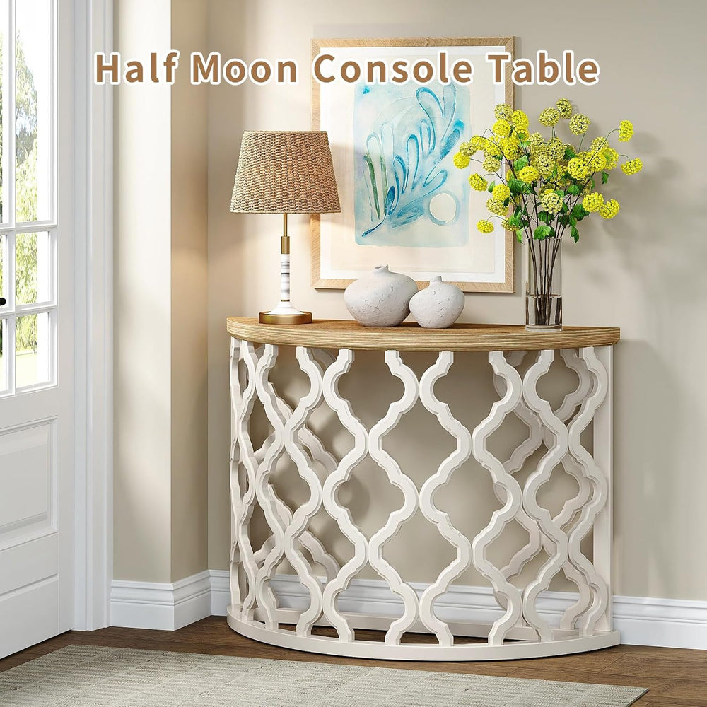 karlott Half Moon Entryway Table, Wood Farmhouse Console Table, Painted | Sol...