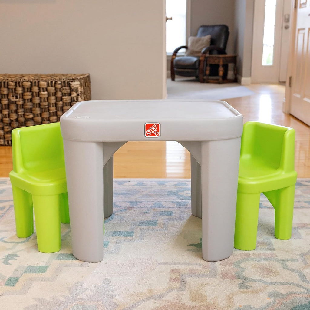Step2 Mighty My Size Kids Table & Chair Set, Playroom Activity Table for Arts & Crafts, Made of Durable Plastic, For Toddlers 2+ Years Old, Gray & Green