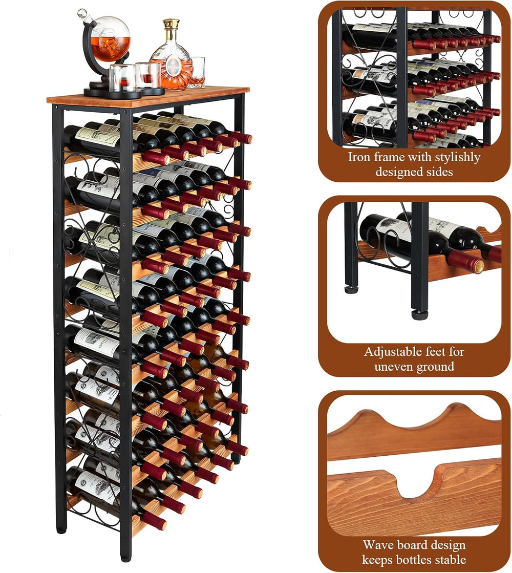 Sonyabecca 48 Bottle Wine Rack Freestanding Floor with Wood Top,8-Tier Wine S...