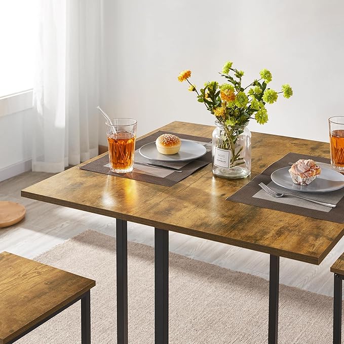 Yaheetech Industrial Dining Table Set for 4 Compact Kitchen Table and 4 Stools Space Saving Home Furniture for Small Space, Rustic Brown