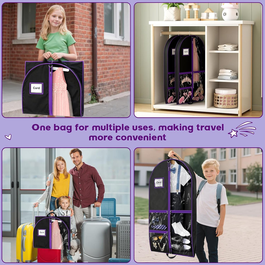 Dance Garment Bags for Dancers, 40" Garment Bags for Hanging Clothes with 3 Clear Zipper Pockets, Cheer Uniform Garment Bag for Suits, Travel & Sports Jersey, Cheer Uniform (Purple, 1Pack 40")