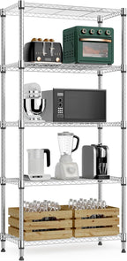 1250 lbs 5 Tier Shelf Metal Storage Shelves Wire Rack Closet Organizers for Garage Kitchen Bathroom Laundry Black 11.8" D x 23.6" W x 59.5" H