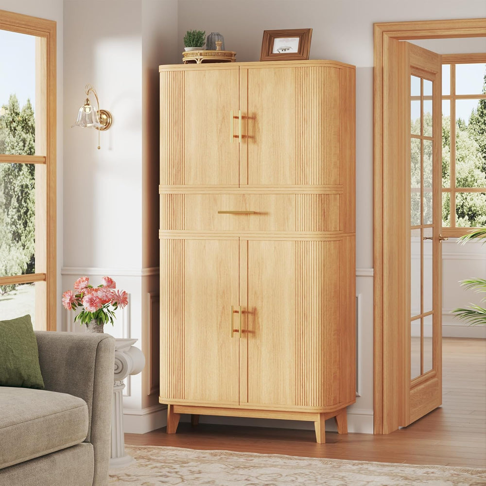 HUAHUU 71" Pantry Cabinet with Drawer, Kitchen Pantry Storage Cabinet wi...