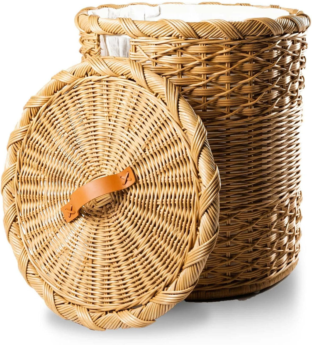 The Basket Lady Round Wicker Laundry Hamper, Extra Large, 23 in Dia x 28 in H, Sandstone