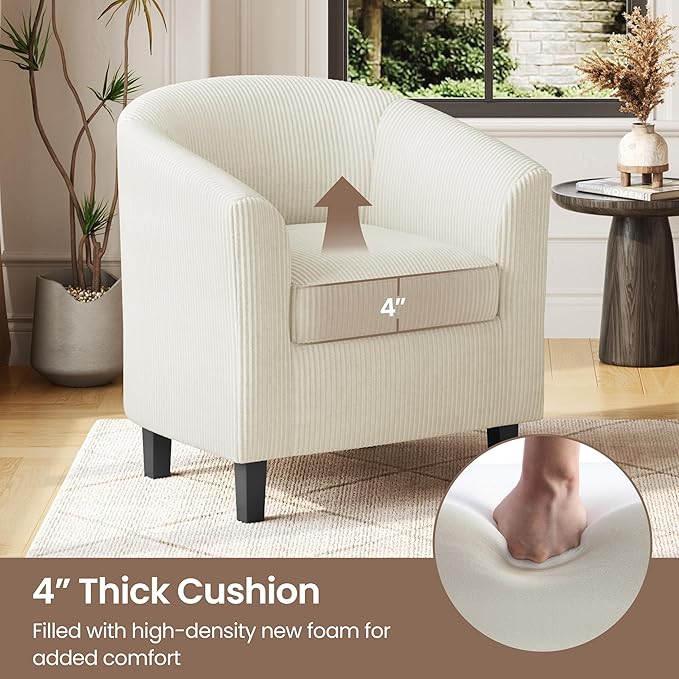 Yaheetech Corduroy Barrel Chairs Set of 2, Upholstered Club Chairs Accent Chairs, Round Armchairs Waiting Room Chairs with Soft Cushion for Living Room Bedroom Reading Room, Beige