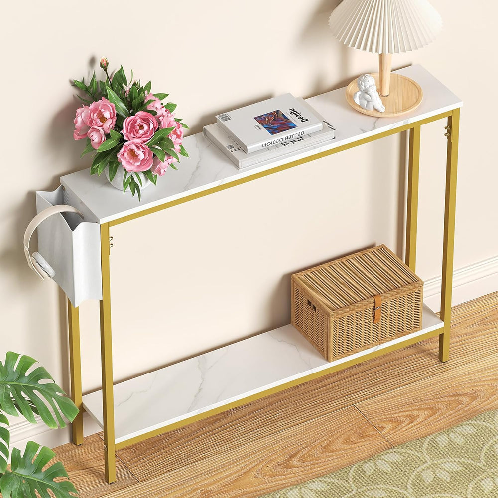 Bigbiglife 39.4" Console Entryway Table, 2-Tier Industrial Narrow Sofa T...