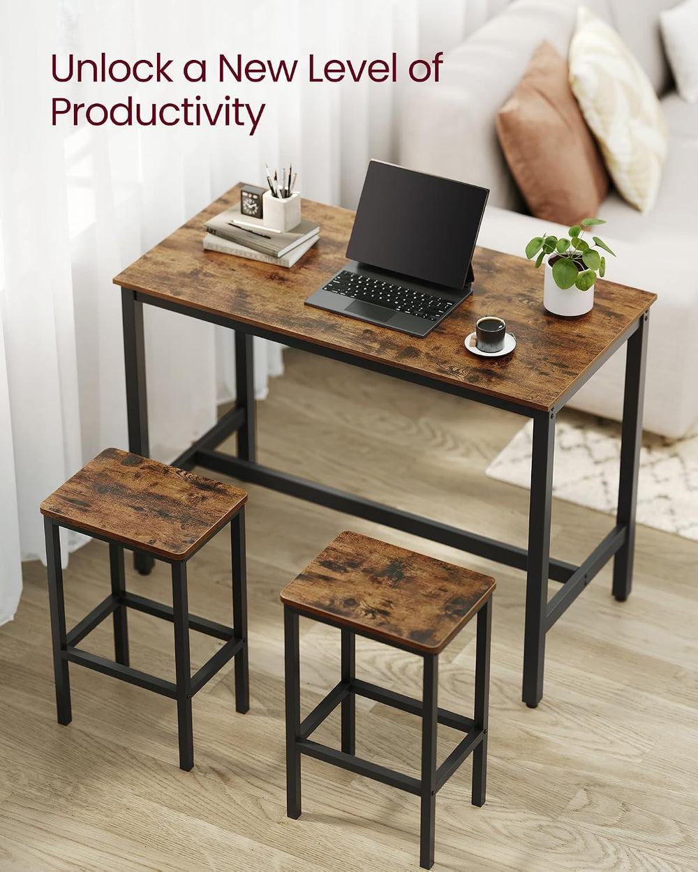VASAGLE Bar Table Set with 2 Bar Stools, Modern Basic