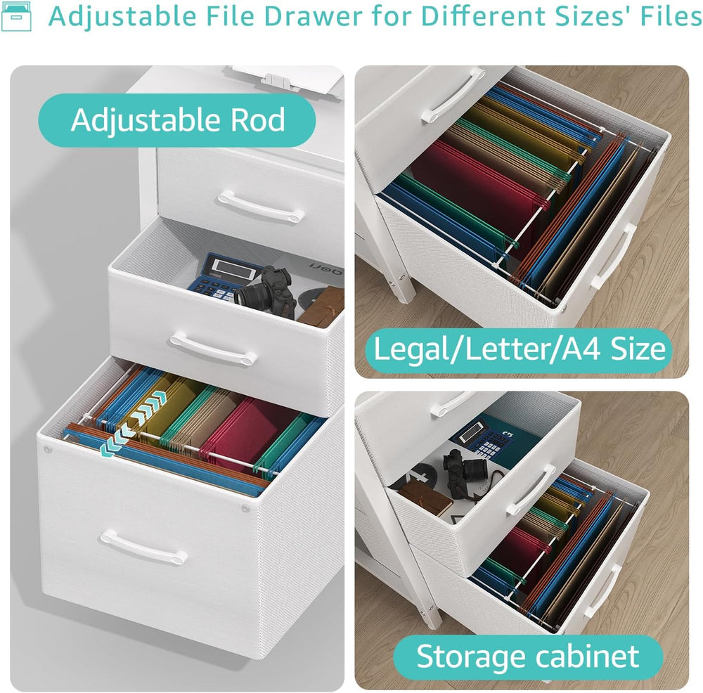 Lufeiya White Desk with File Drawers Cabinet, 47 Inch Reversible Computer Des...